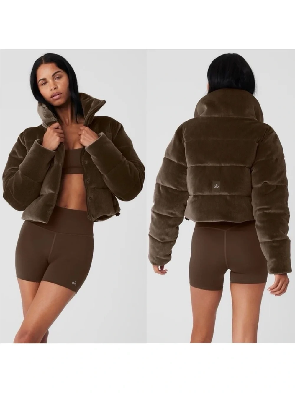 NWT RARE ALO Gold Rush Puffer Crop Ribbed Jacket in Hot Cocoa - M